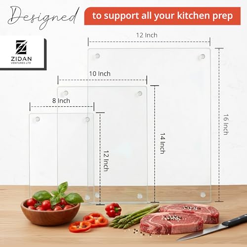 Zidanventures Set of 3 Tempered Glass Cutting Boards for Kitchen Worktop - Clear, Non-Slip, Heat and Scratch Resistant, Easy to Maintain - Image 2