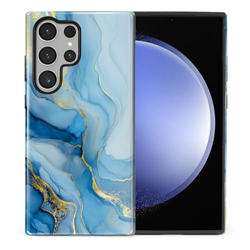 Coque Samsung S23 Ultra antichoc en silicone souple et PC rigide motif marbre bleu
