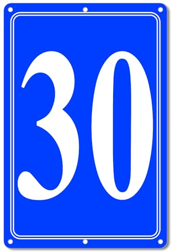 Image of Premium Aluminum Number Signs 30, Metal 12 inch X 8 inch Blue Numbered Signs Outdoor for Parking Lots, Floor, Dock, Court, Aisle, Field, High Visibility, No Fade, Weather-resistant
