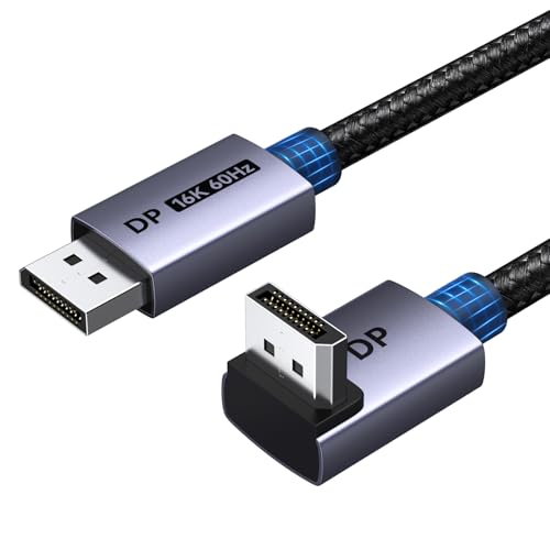 Image of UGREEN DisplayPort Cable 6.6FT, 16K@60Hz 90° Right Angle DP 2.1 to DP Lead Supports 80Gbps 8K@240Hz, 4K@480Hz, HDCP 2.3 DSC 1.2a FreeSync & G-Sync HDR for Gaming Monitor Wall-Mounted TV PC (2M)