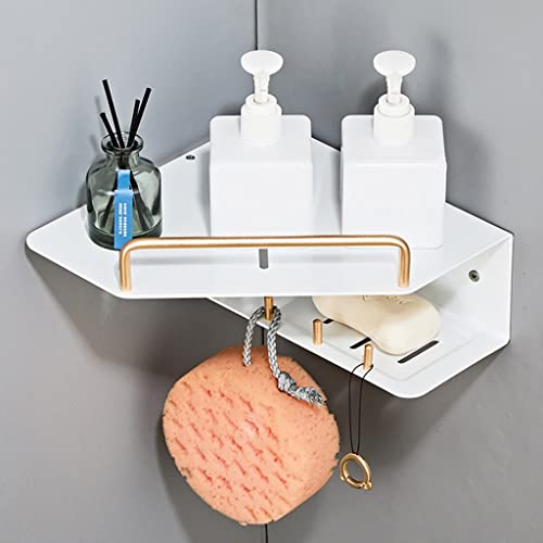 Portaoggetti da doccia ad angolo multifunzionale: cestino salvaspazio in alluminio con portasapone bianco, contenitore per dentifricio, mensole da cucina a parete e portaspezie con ganci