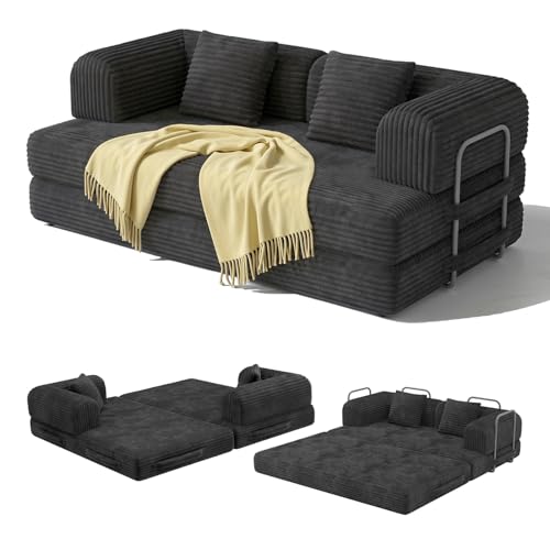 Xbro Canapé Lit 2 Places Convertible 5 en 1, Canapé Convertible Couchage Quotidien 160 cm, Futon sans Cadre, Matelas Mousse Mémoire, Canapé Lit Gain de...