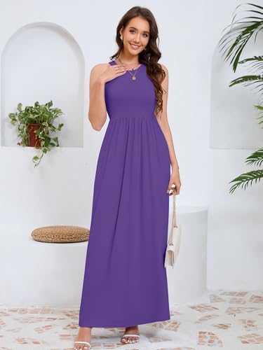 Image of DEARCASE Women's Sleeveless Maxi Dress Casual Plain Loose Summer Vacation Beach Long Dresses with Pockets