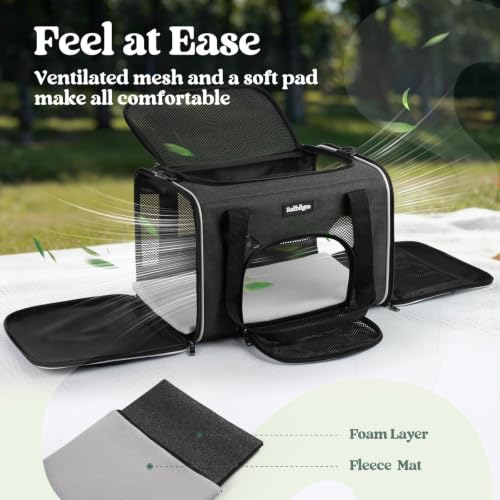 Image of rabbitgoo Cat Carrier Soft Sided, Stable Portable Pet Carrier with Safety Buckles for Car Travel Vet Visit Airline, Comfortable Breathable Kitten Bag for Small Medium Large Cat, Black, 19x12x12 inch