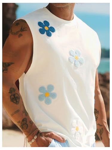 Men's Floral Sleeveless Summer Shirt Crew Neck Casual Cut Off Tank Shirts2