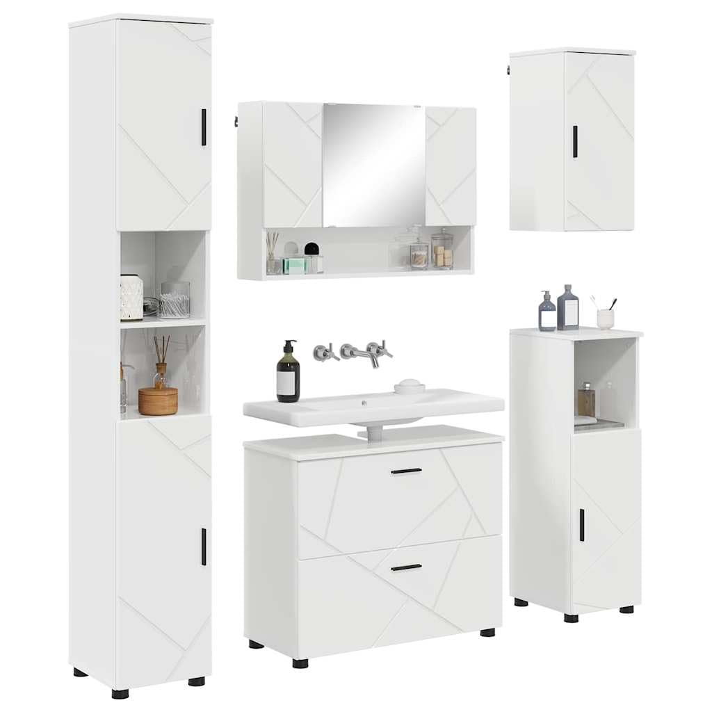 Juego de Muebles de baño con cajón 5 pcs Brillante, Acabado Mate y Textura Suave para Almacenamiento Funcional y diseño Moderno, gabinete Lavabo Espejo y Tres gabinetes más,