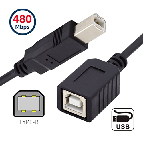 chenyang Printer Scanner Disk USB 2.0 Type B Male to Female Extension Cable 20cm, Black Straight Type - Image 2
