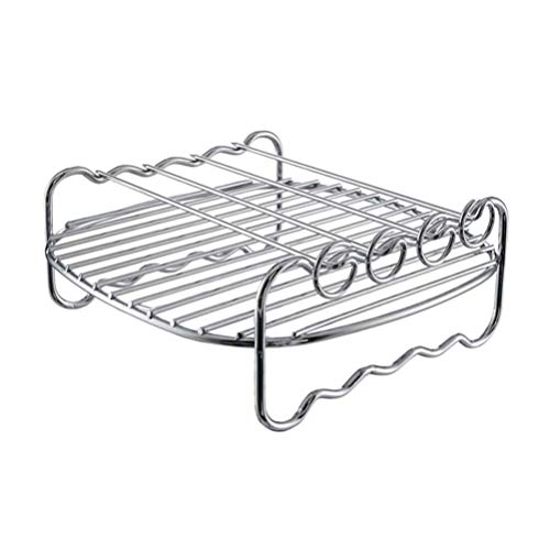 Hemoton BBQ Barbecue Grilling Basket Portable Stainless Steel Double Layer Barbecue Net Air Fryer Accessories with 4 Skewers for Veggies Fish Steak Chicken