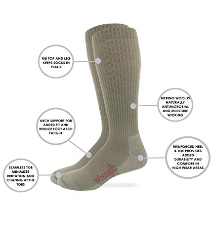 Wrangler Premier Collection Mens Merino Wool over the calf All Season Boot Socks 2 Pair Pack2