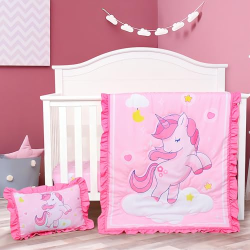 UOMNY Crib Bedding Set for Girls 3 Piece Unicorn...