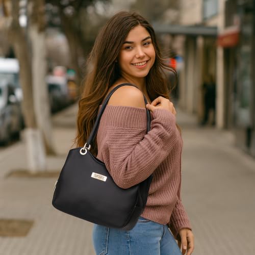 Women's Black Genuine Leather Top Handle Shoulder Tote Bag, Ladies Satchel Handbag Purse for Work, Office, Daily Use2