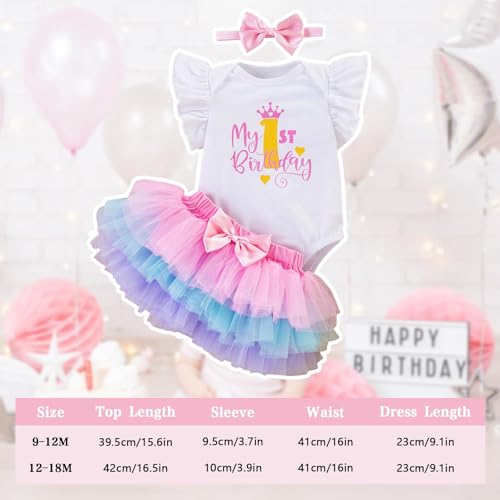 طقم زي عيد الميلاد الاول للفتيات الصغيرات مكون من 3 قطع مع شريط راس مزين بعقدة وعبارة My 1st Birthday وتنورة توتو لالتقاط صور تحطيم الكيك