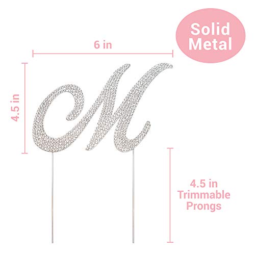 Letter M Cake Topper - Premium Silver Metal - M Monogram Wedding Or Anniversary Party Sparkly Rhinestone Initial Decoration Makes A Great Centerpiece - Now Protected In A Box #TOP3
