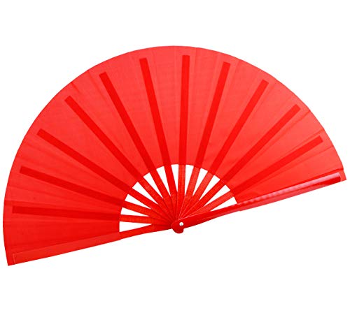 HONSHEN Bamboo Large Red Folding Hand Fans KunFu Fan for Events Dance Performance Festivals Gift (All Red)