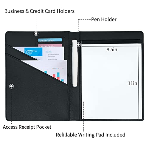 Vetemeas 15.9" Padfolio Portfolio Folder Binder, Black Faux Leather Interview Padfolio For Men Women, Modern Professional Padfolio For Interviewer And Business Men, Resume Document Organizer #TOP2