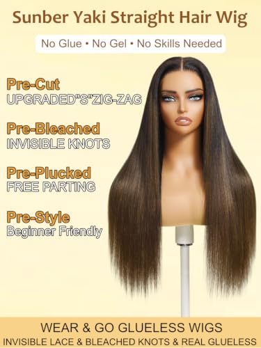 Image of Sunber Ombre Brown Bye Bye Knots 7x5 Lace Glueless Wig Human Hair 16Inch