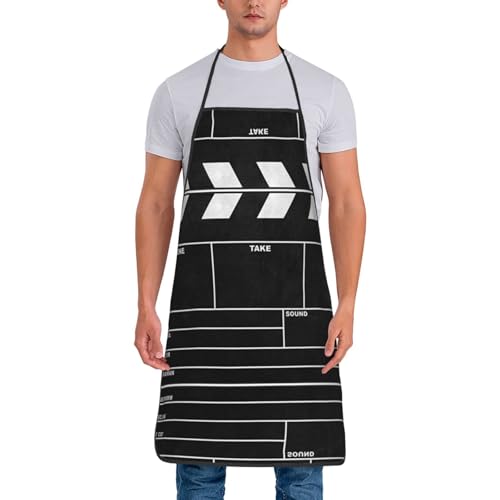 Alliya Delantal de cocina de color negro clásico para cocinar, cocinar y barbacoa, versátil