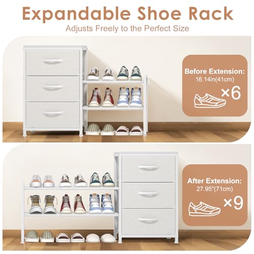 Cidaziya Expandable Closet Organizers and Storage, White Fabric Storage Dresser, 3 Drawer Dresser, Clothes Shelves for Kids, Purse Organizer Small Shoe Rack for Closet Bedroom(31.29~43.42 in) - Image 9