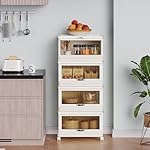 HOOBRO Stackable Storage Bins with Lids, 4 Pack Foldable Plastic Storage Cabinet with Doors and Wheels, 60 QT Closet Organizers, White WG458CW01 - Image 5