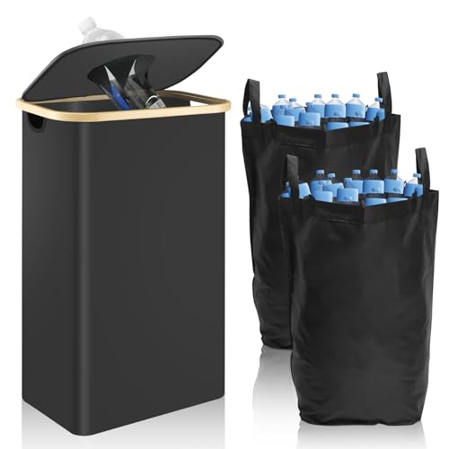 Recycling Bin for Kitchen, 95L Kitchen Recycle Bin with Removable Inner Bag, Large Capacity Kitchen Trash Can with Handle, Foldable Recycle Basket for Indoor Home Kitchen (Set 01)