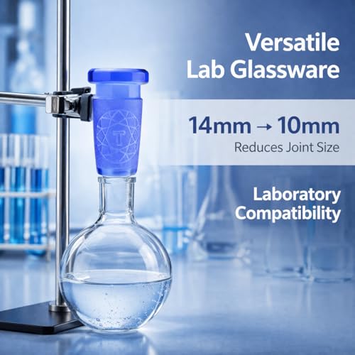 Image of Borosilicate Glass Reduction Adapter (Single) | Laboratory Glassware Connector | 14mm Male to 10mm Female Scientific Glass Adapter | Terporium Lab Glassware | Blue