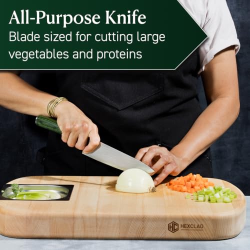 Image of HexClad Espresso 7 Piece Japanese Damascus Stainless Steel Blade Essential Knife Set with Magnetic Knife Block, Full Tang Construction, Pakkawood Handle