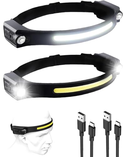 Stirnlampe LED Wiederaufladbar, Superhell 1200 Lumen Sensor Stirnlampe, 2 Spot Light 230° COB kopflampe mit 5 Lichtmodi, 12 Stunden Laufzeit, IPX4...