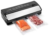 NutriChef Vacuum Sealer for Food - Automatic Electric Air Sealing Preserver System with Gentle and Normal Modes, Roll Cutter, Reusable Bags, Meal Prep Storage, Suitable for Dry/Moist Foods
