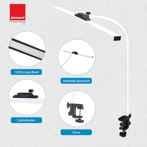 Image of Isomars LED Desk lamp for Computer Monitor and Laptop, Eye Friendly Study lamp with Clamp, 3 Color Modes & 10 Step Brightness, 24 Inch, Perfect for Reading, Studing, Working (24 inch White-Table Mount)