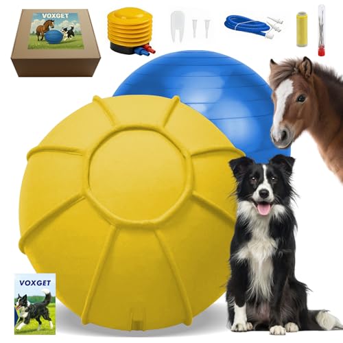 VOXGET Herding Ball for Dogs and Horses, 25" Thickened Durable Herding Ball Set for Australian Shepherd, Interactive Dog Training Toy for Medium Large Breeds Outdoor Play & Collies Exercise (Yellow,L)
