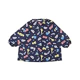 [ON NISHIKI] キッズスモック 撥水加工 子供用 長袖 男の子 幼稚園 保育園 ポケットつき 遊び着 キッズエプロン (はたらく車ﾈｲﾋﾞｰ:5/120cm/24931)