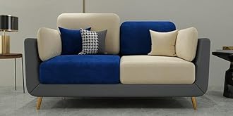 PREMIUM CART Velvet Contemperory Sofa Couch with Cushion Chaise Lounge Sectiona Sofa Perfect for Living Room & Bedroom Guests Home & Office (2 Seater Blue & Beige)
