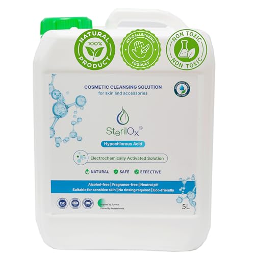 Sterilox 5L Solución Cosmética de Limpieza Higiénica para Piel y Superficies – Ácido Hipocloroso (HOCl), Sin Alcohol, Sin Perfume, Sin Aclarado, Uso Profesional y Doméstico