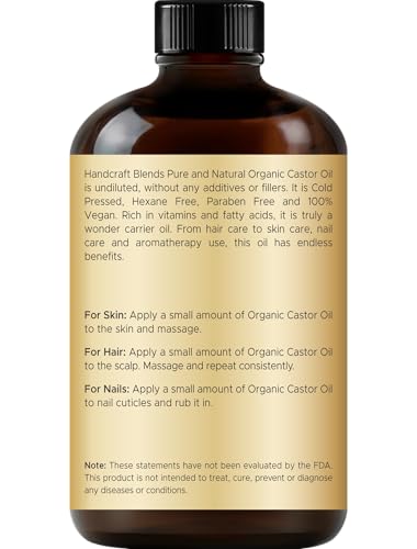 Handcraft Blends Cold-Pressed Organic Castor Oil 118 ml, Organic Castor Oil in Glass Bottle with Lash Brushes, 118 ml (Pack of 1) - Image 2