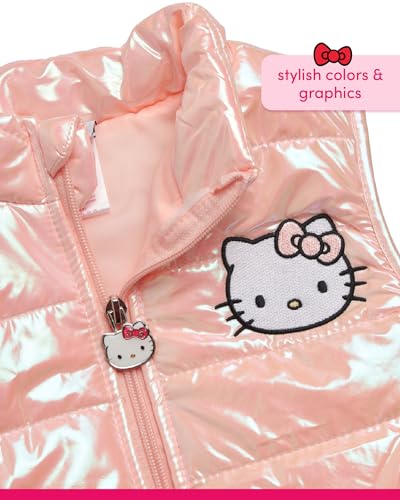 Image of Hello Kitty Girls Pants Set - 3 Piece Zip Up Vest, Long Sleeve Graphic Shirt, Fleece Pants - Matching Set for Girls (2T-12), Size 2T, Light Pink /Black /White