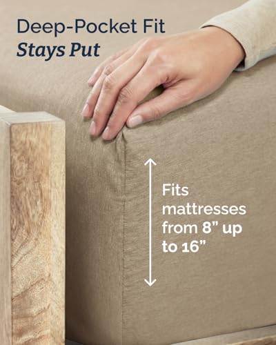 Image of Twin XL 4 Piece Sheet Set - College Dorm Room Essentials - Heathered Beige | Ultra Soft Dorm Bedding Set, 8 inch to 16 inch Inch Deep Pockets, 1 Flat & 1 Fitted Sheet & 2 Pillowcases, Wrinkle & Fade Free