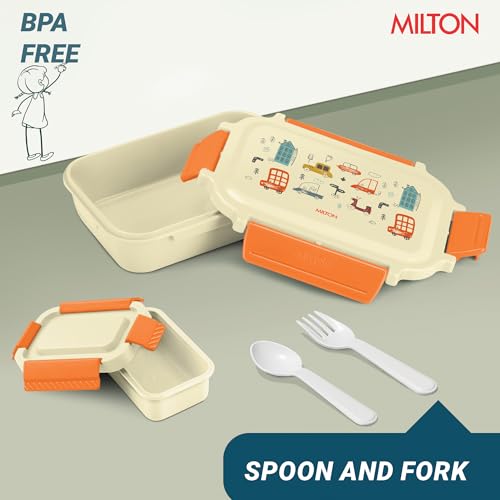 Image of MILTON Super Sherry Tiffin Lunch Box for Kids Boys & Girls with Leak-Proof Inner Container| Food Grade,BPA Free,Compact & Durable Snacks Box for Kids I Plastic Spoon & Fork, 780 ml, Beige