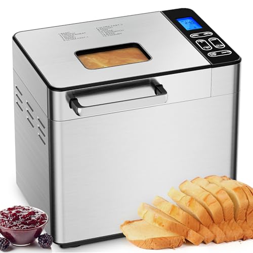 EUHOMY Bread Maker Machine 13-in-1 Bread Machine, Dough Maker, Auto Nut Dispenser & Ceramic Pan, 2LB and 3 Loaf Sizes & 3 Crust Colors, 650W Bread Machine with Keep Warm Set, Whole Wheat