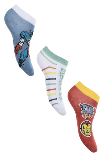 SUN CITY Marvel Avengers Calzini Corti per Bambini, Set da 3 Paia, Capitan America Iron Man