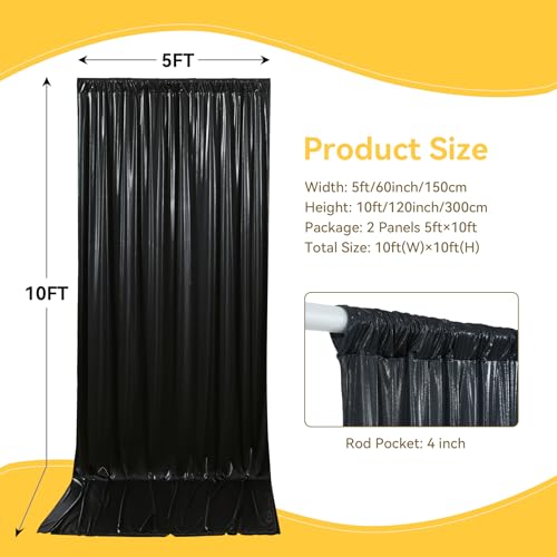 Image of 10x10 ft Wrinkle Free Black Sequin Backdrop Curtain for Parties,Thick Not Fall Glitter Wedding Drapes Backdrop,2 Panels 5x10ft Shimmer Photo Wall Back Drop Cloth for Birthday Photography Background