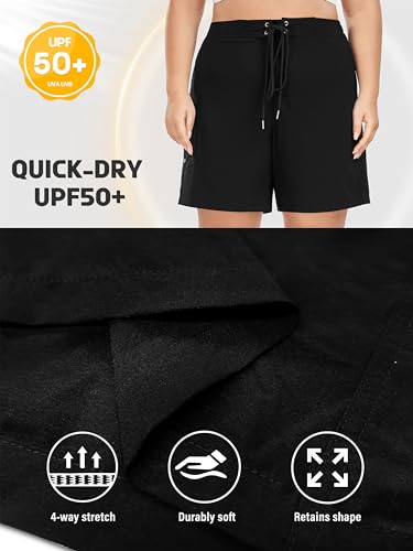 FOREYOND Women's Plus Size Board Shorts Quick Dry Swim Shorts High Waisted Swim Pants with Pockets Liner Trunks4