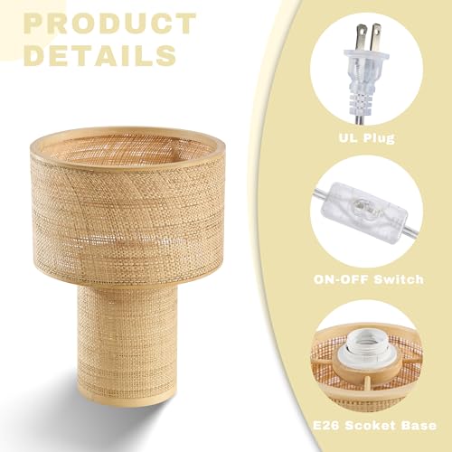 Image of 15 inch Small Table Lamp for Bedroom, Boho Bamboo Bedside Lamps for Nightstand | Farmhouse Desk Lamp for Living Room, End Tables, Kids Room, Home Decor, Office, Handwoven Shade, E26, Natural