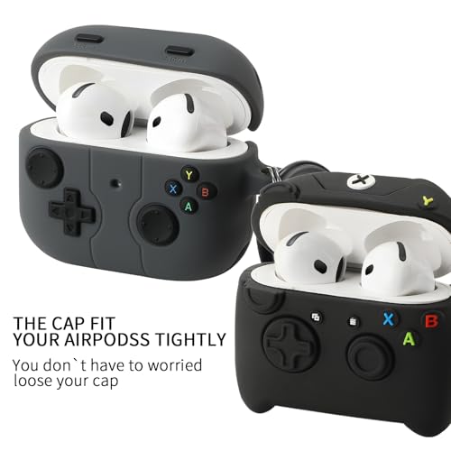 Image of [2Pack] Gedicht for Apple Airpods 4th Generation Case Cover(2024), Cute Cartoon Game Consoles Controller Soft Silicone Protective Cases for Airpods 4 Case with Keychain for Women Men,Black A+Black B