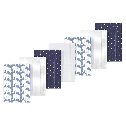 Image of Luvable Friends Hudson Baby Flannel Burp Cloths 7pk, Blue Elephant Parade