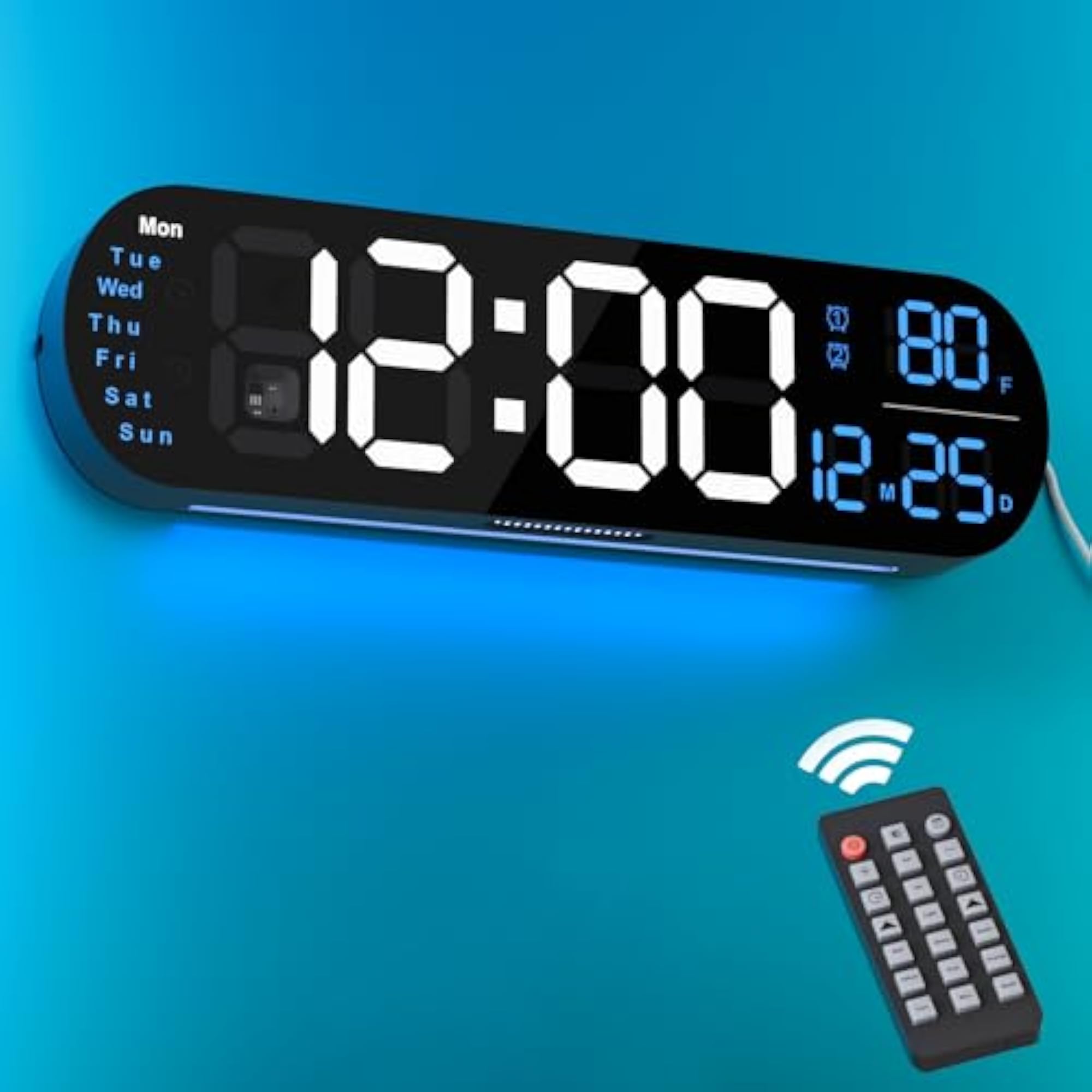 Digital Wall Clock with RGB Color Changing Remote Control, Large Display