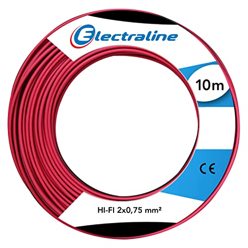 Electraline 60137005D, Kabel HI-FI Abschnitt 2x0,75 mm², Länge 10 m, Rot/Schwarz