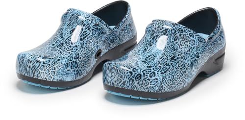 Image of Anywear SR Angel Slip Resistant Work Shoes for Women - Fluid Resistant Nursing Clogs - All Day Comfort Gardening, Nurse Clogs & Chef Shoes - ICY Leopard - 8 Women /6 Men