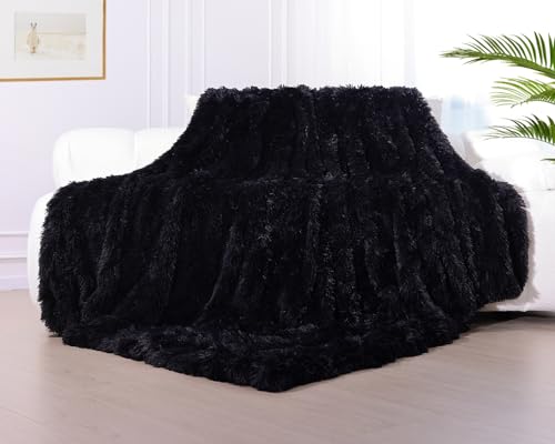 KANKAEU Kuscheldecke Flauschig 200×220 cm, Super Weich & Warme Decke, Schwarz Glänzend Kuscheldecke, Hochwertige Wohndecke, Fleecedecke, Sofadecke, Tagesdecken, Couchdecke