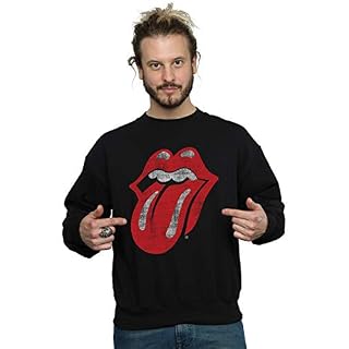 Absolute Cult Rolling Stones Homme Distressed Tongue Sweat-Shirt Noir Large - Les Beatles, Paul McCartney, John Lennon, RIngo Starr, George Harrison