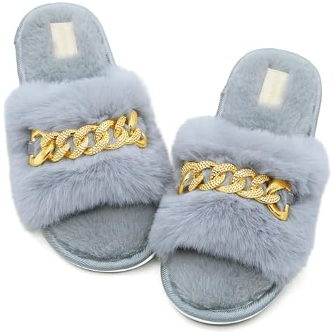 SUMMERJOY Slippers for Women, House Slippers for Woman, Fuzzy Slippers Women, Memory Foam Slippers for Women, Open Toe Slip On Bedroom Shoes Cover
